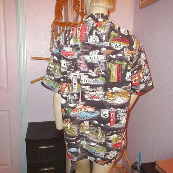 Vtg Pacific Legend Men's Hawaiian Shirt Size L Button Up Route 66 Dinosaur USA - Picture 10 of 12